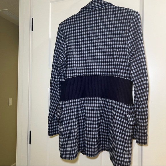 CABI | checkup blazer navy white plaid gold buttons unlined sz MEDIUM - Picture 11 of 13